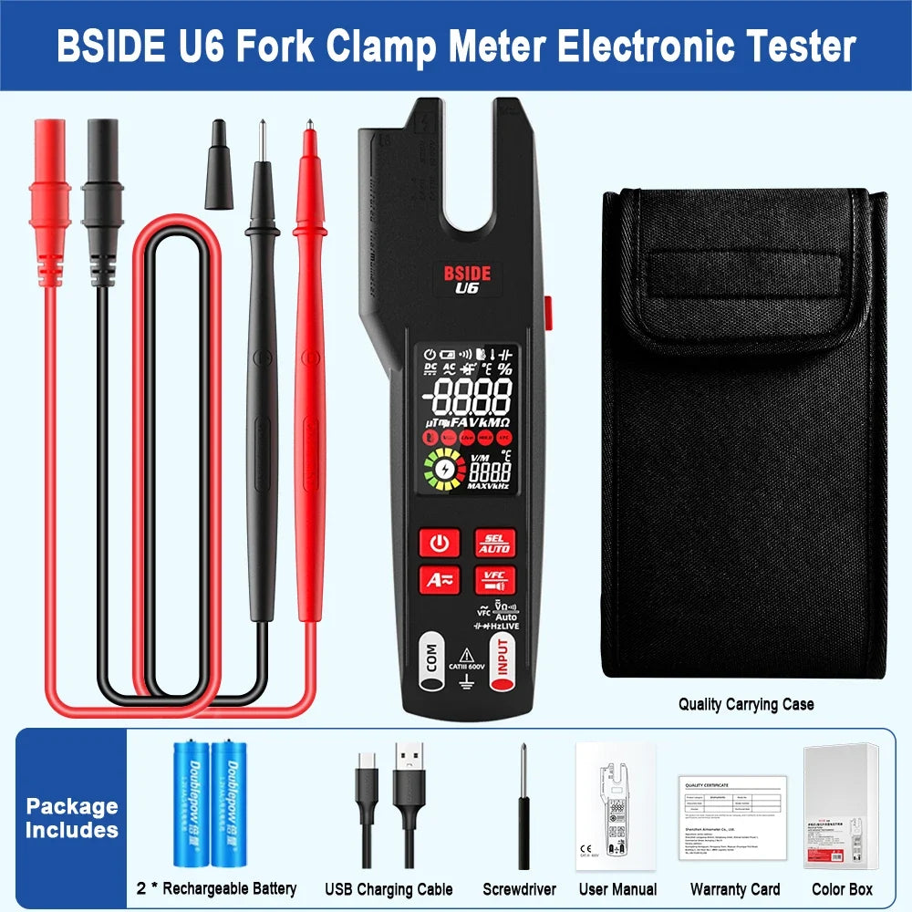 BSIDE U6 Fork Digital Clamp Meter 600A with T-RMS & OpenJaw Multimeter