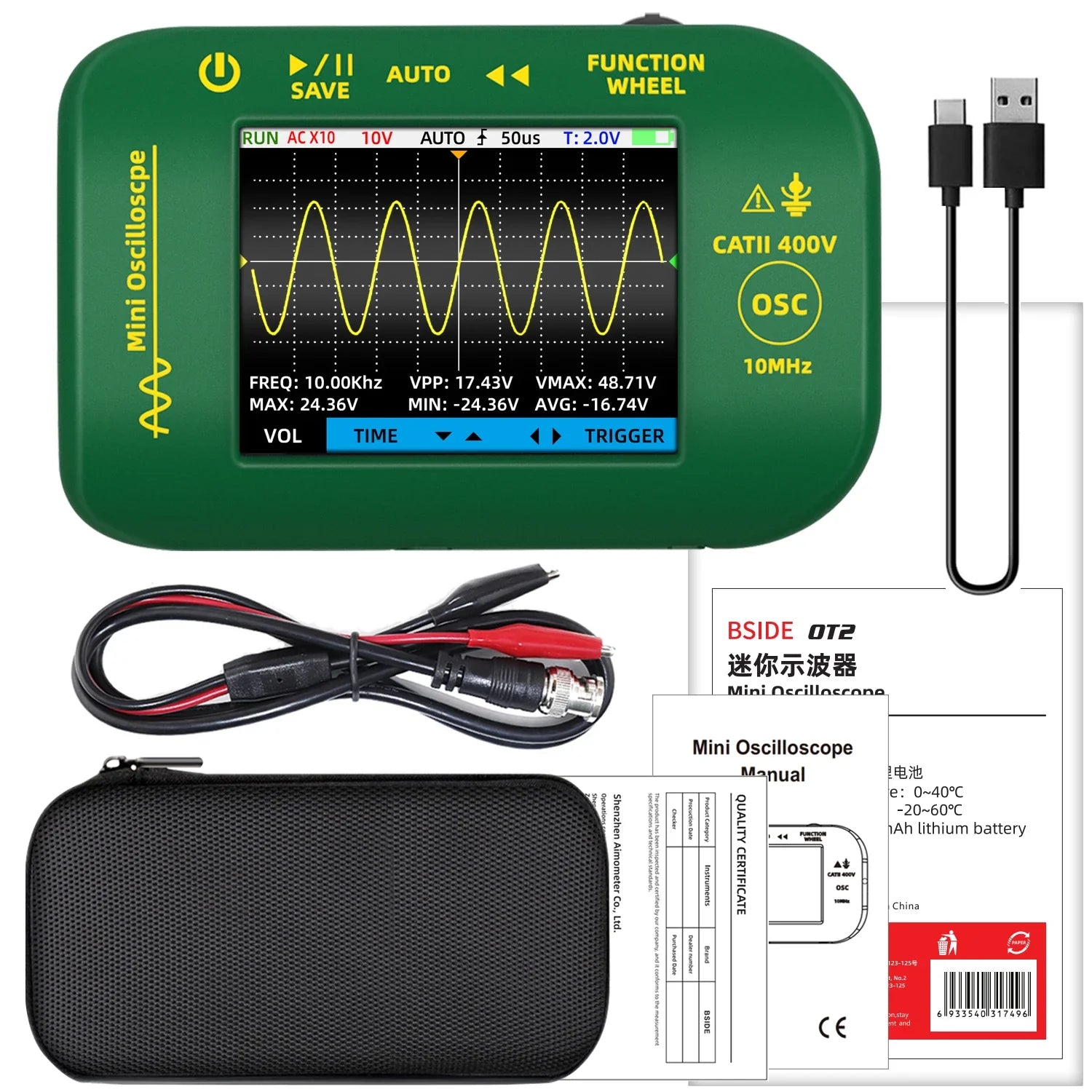 BSIDE OT2 Mini Oscilloscope 10MHz with Signal Generator