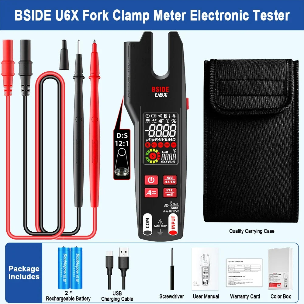 BSIDE U6 Fork Digital Clamp Meter 600A with T-RMS & OpenJaw Multimeter