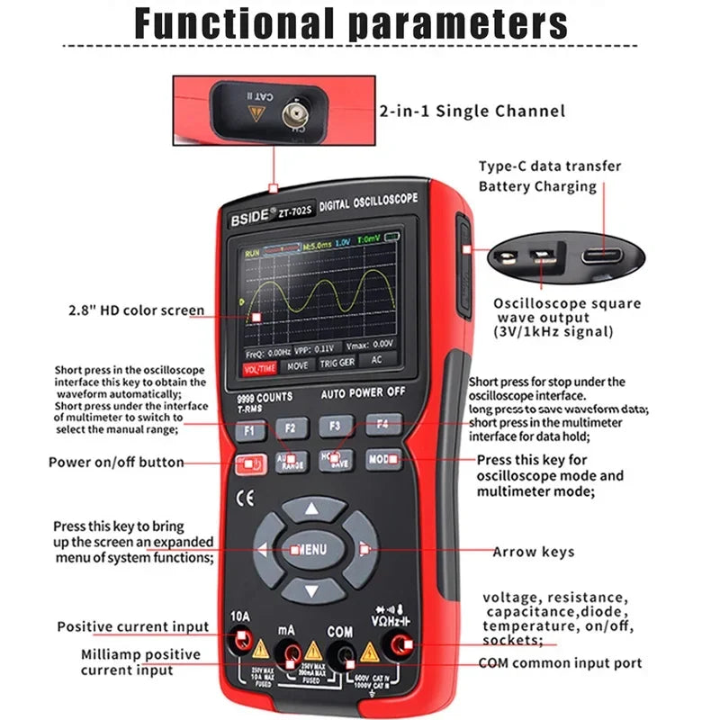 BSIDE ZT702S Handheld Oscilloscope Multimeter for Electricians
