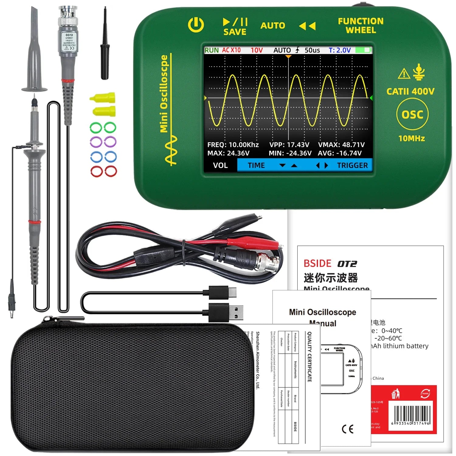 BSIDE OT2 Mini Oscilloscope 10MHz with Signal Generator