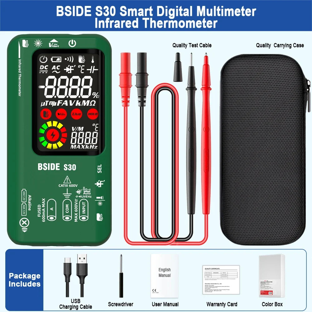 BSIDE S30 Smart Multimeter with IR Thermometer & Diode Test