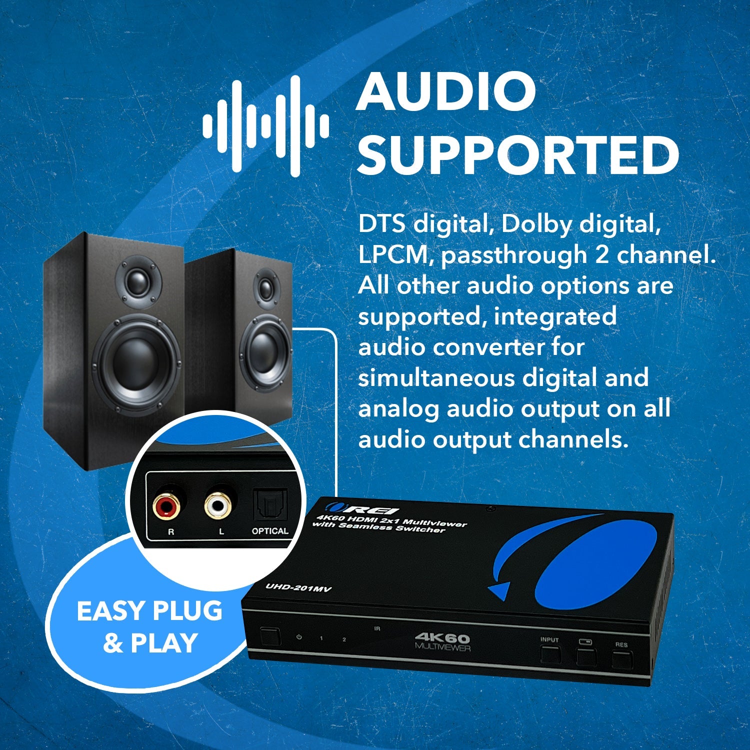 4K@60hz 2-port HDMI™ Seamless Switch w/ Multi Viewer (Audio Extract)-UHD-201MV