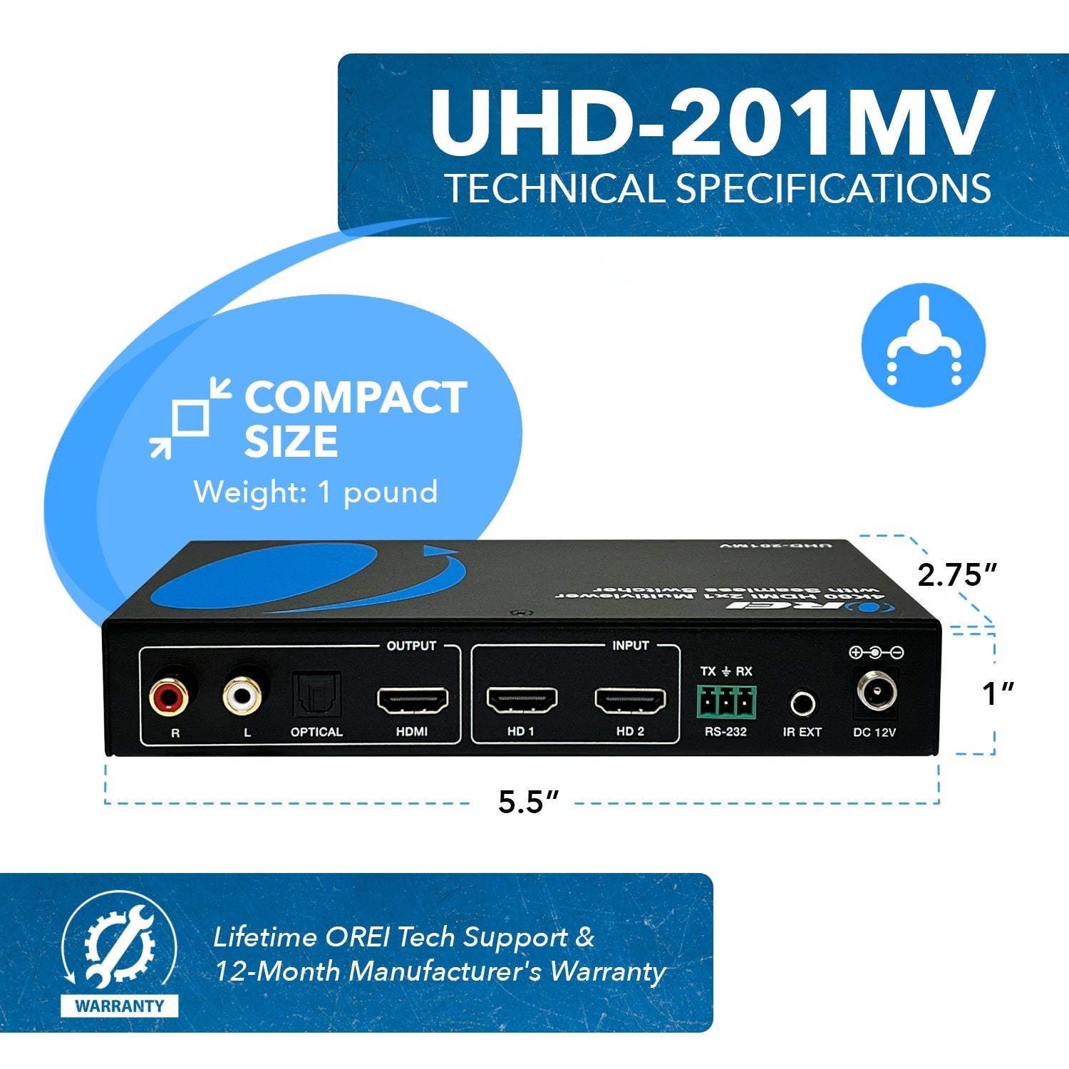 4K@60hz 2-port HDMI™ Seamless Switch w/ Multi Viewer (Audio Extract)-UHD-201MV