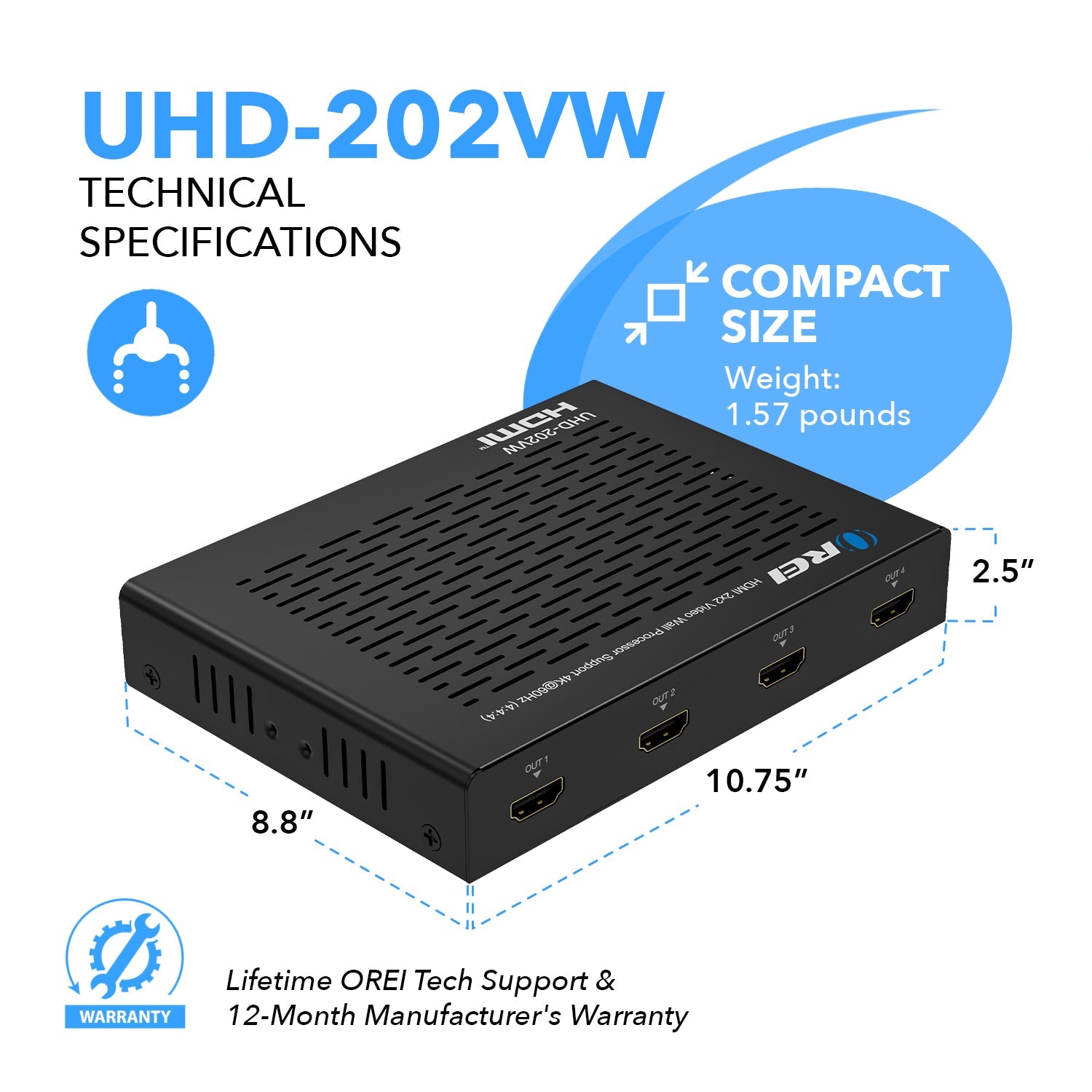 4K 1-In-4-Out USB-C & HDMI™ Video Wall Controller-UHD-202VW