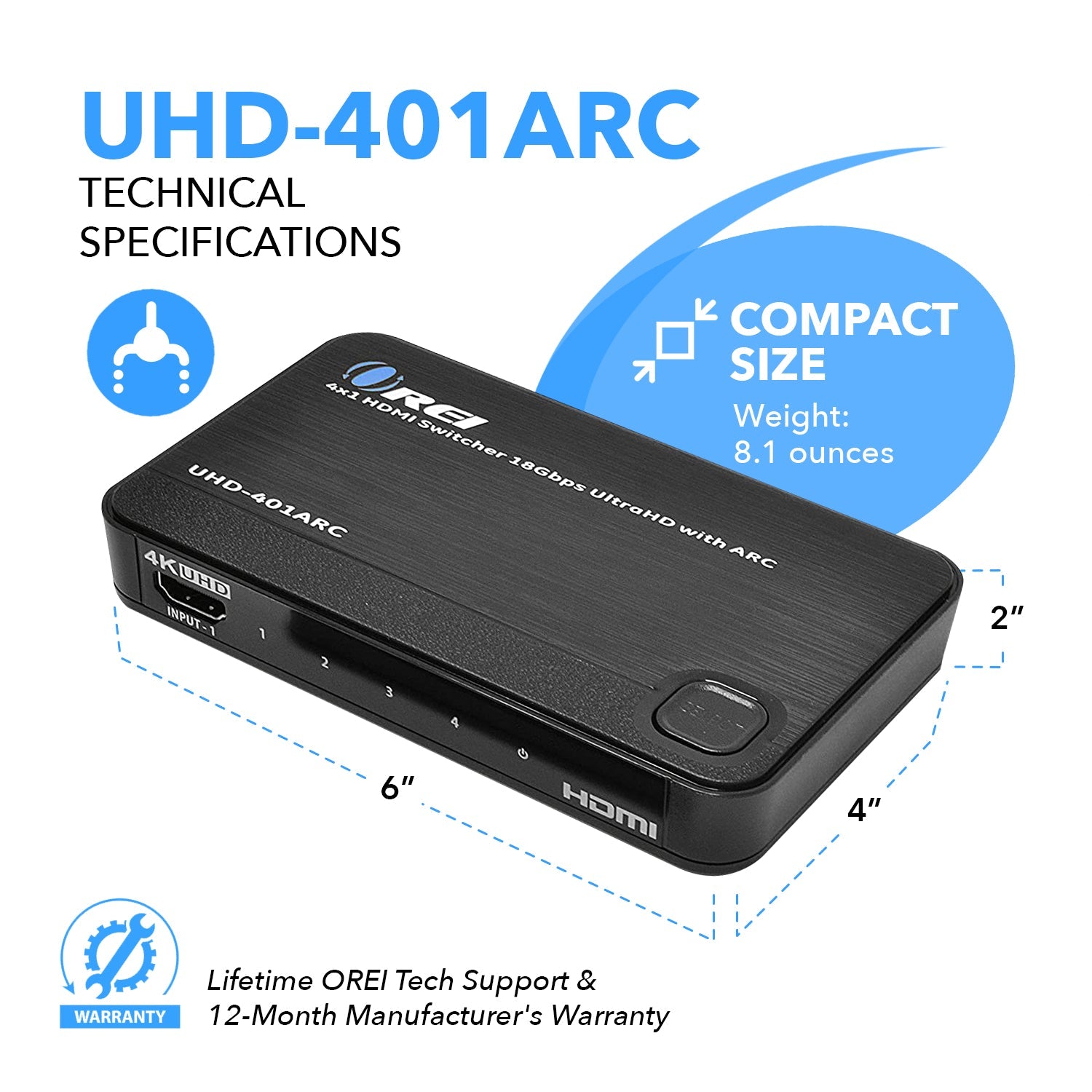 4K@60hz 4-port HDMI™ Switch (ARC)-UHD-401ARC