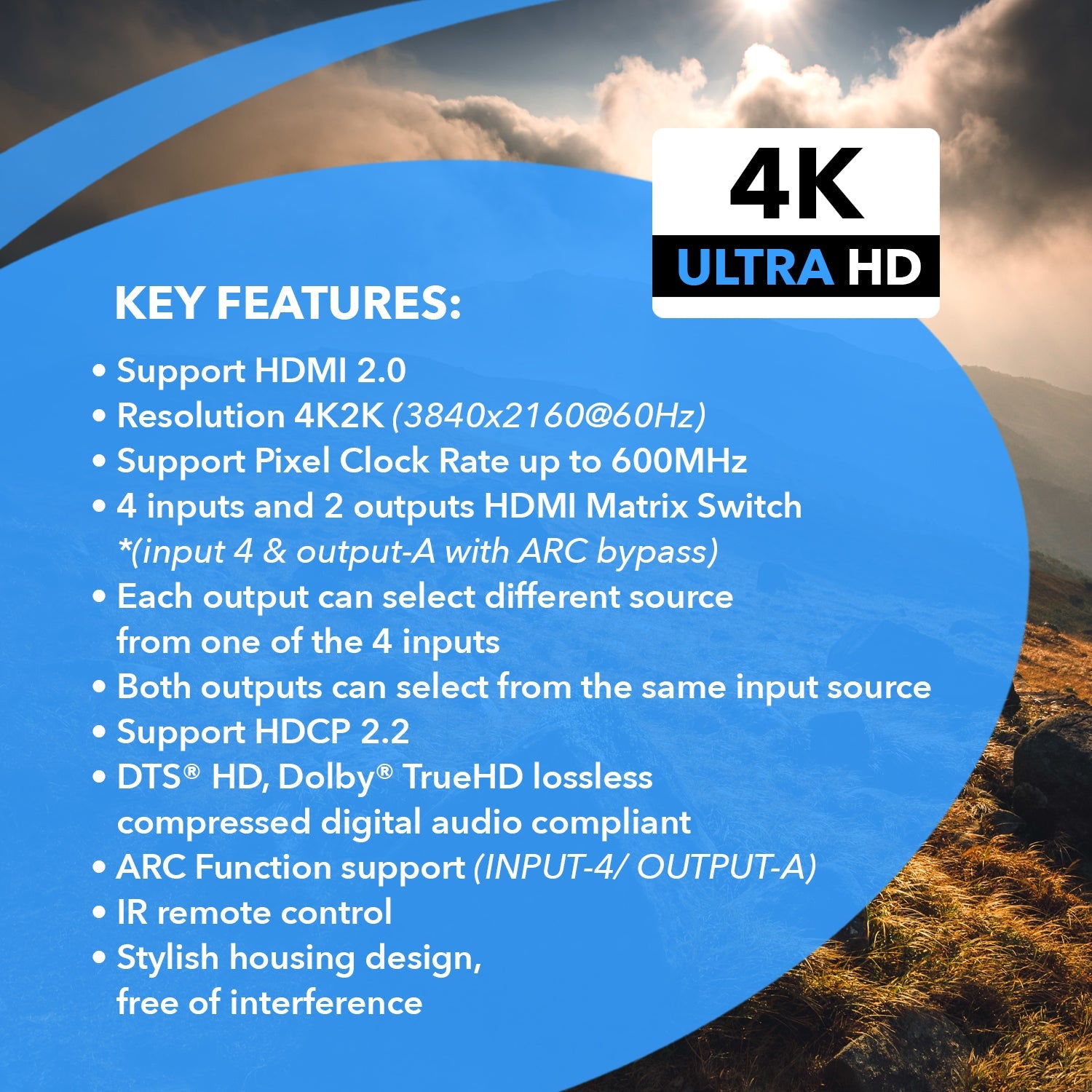 4K@60hz 4x2 HDMI™ Matrix  (ARC)-UHD-402
