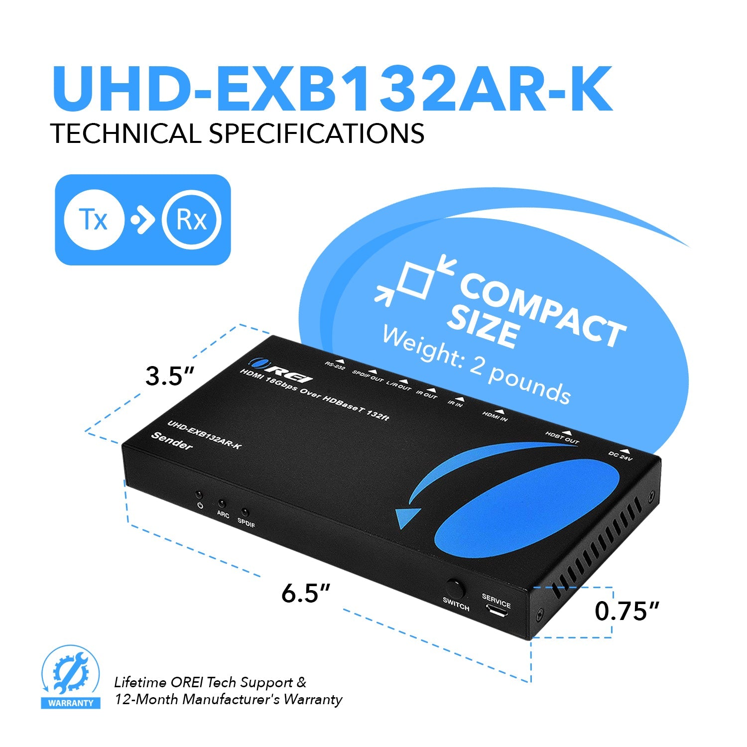 4K HDBaseT HDMI™ Extender (ARC & CEC) - 132ft (cat6)-UHD-EXB132AR-K(NEW)