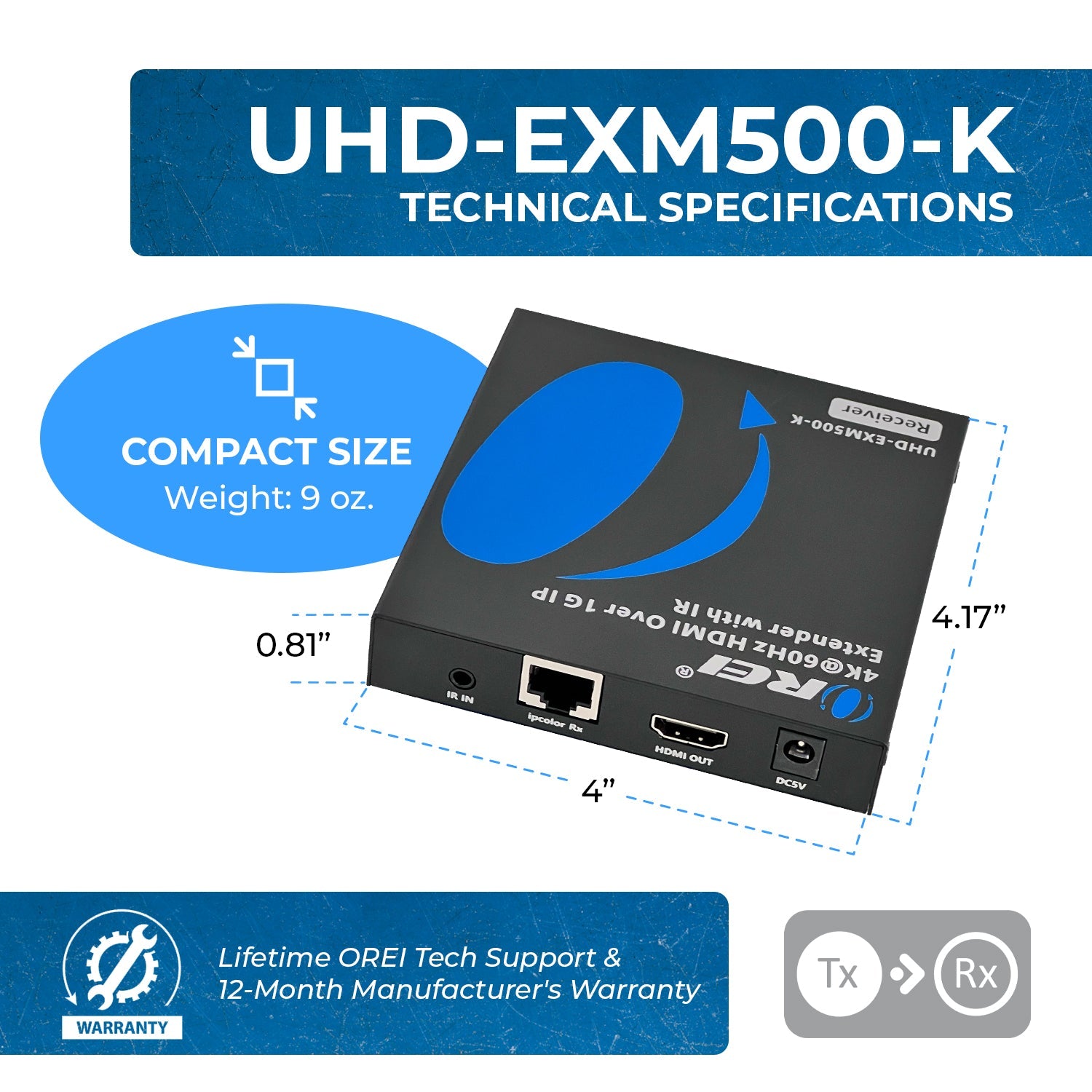 4K@60hz  HDMI™ Extender (Over 1G IP, Loop, IR) - 500ft (cat6)-UHD-EXM500-K