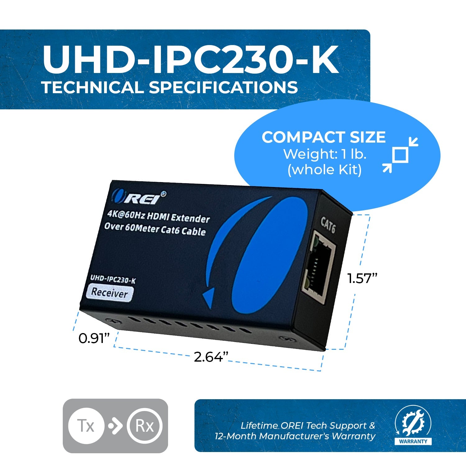 4K@60Hz HDMI™ Extender (IR) - 230ft (Cat6) (UHD-IPC230-K)
