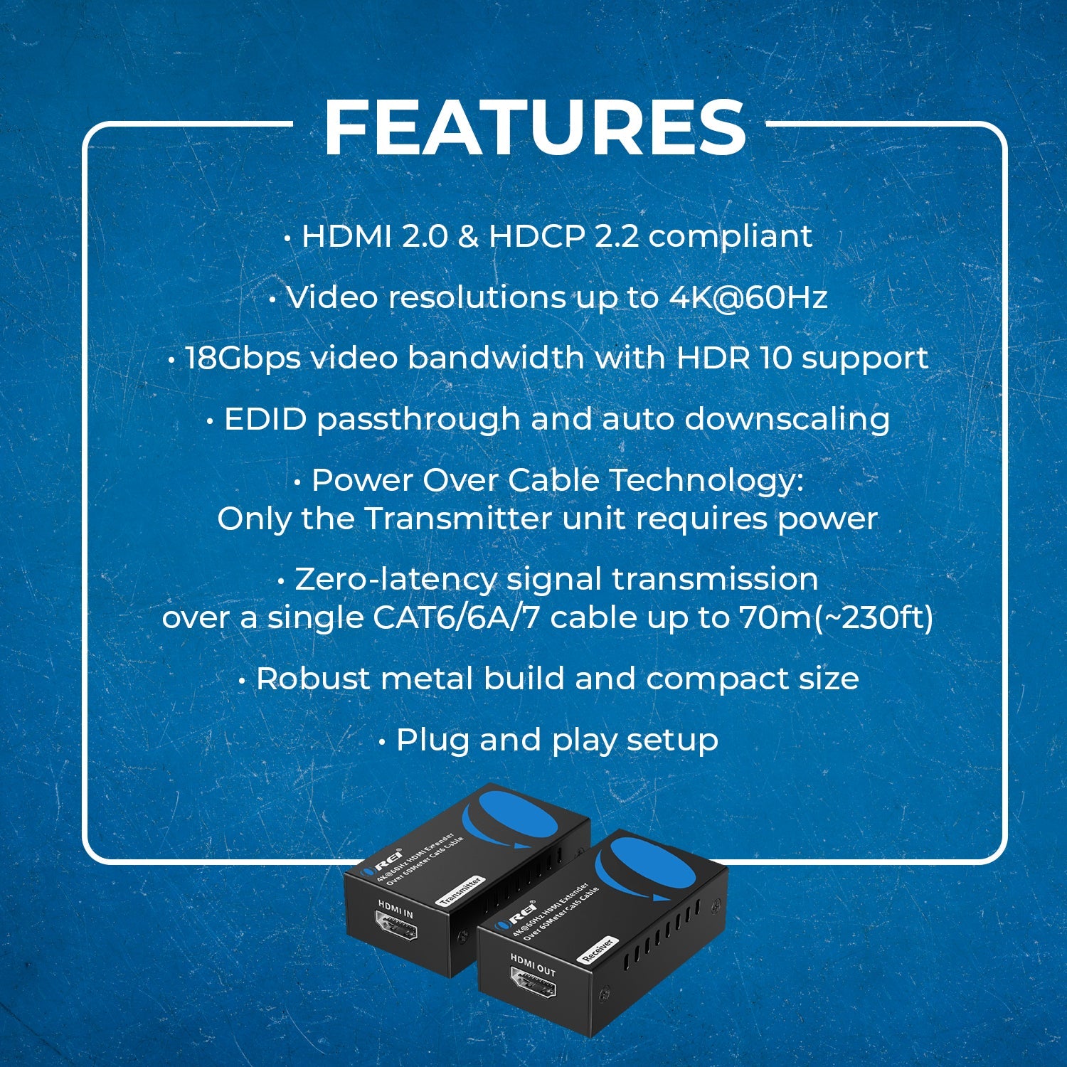 4K@60Hz HDMI™ Extender (IR) - 230ft (Cat6) (UHD-IPC230-K)