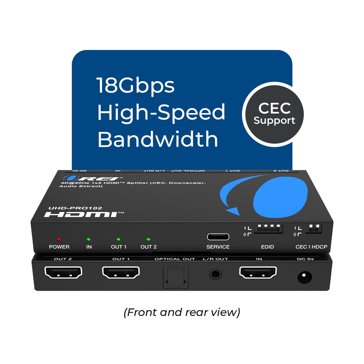 4K@60Hz 1x2 HDMI™ Splitter (CEC, Downscaler, Audio Extract)  (UHD-PRO102)
