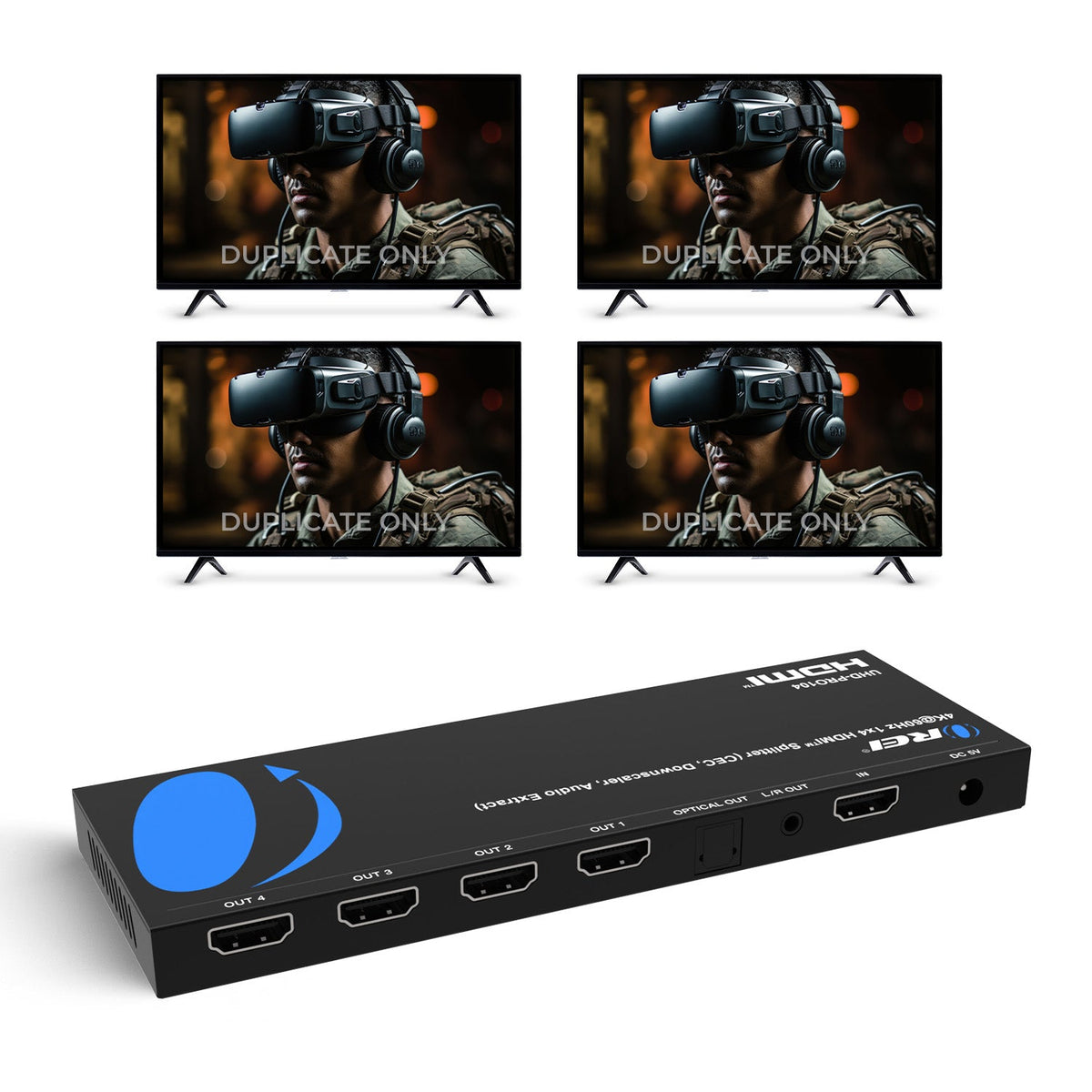 4K@60Hz 1x4 HDMI™ Splitter (CEC, Downscaler, Audio Extract) (UHD-PRO104)