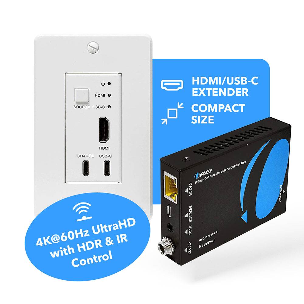 4K HDMI™ & USB-C Extender with Wall Plate (TX) - 165ft (cat6)-UHD-WPE165-K