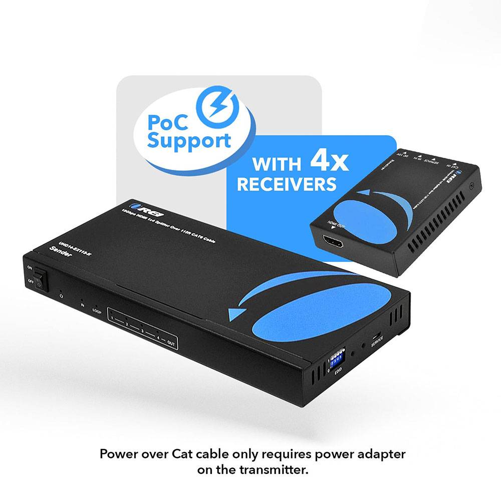 4K@60hz 1x4 HDMI™ Extender Splitter (Loop) - 115ft (cat6)-UHD14-EX115-K