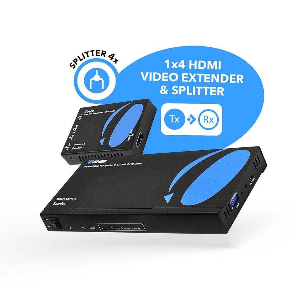 4K@60hz 1x4 HDMI™ Extender Splitter (Loop) - 115ft (cat6)-UHD14-EX115-K