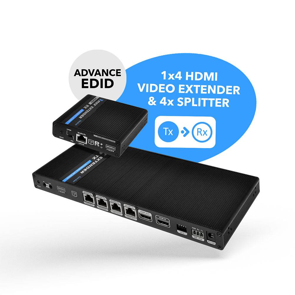 4K@60hz 1x4 HDMI™ Extender Splitter (Loop) - 230ft (cat6)-UHD14-IPC230-K
