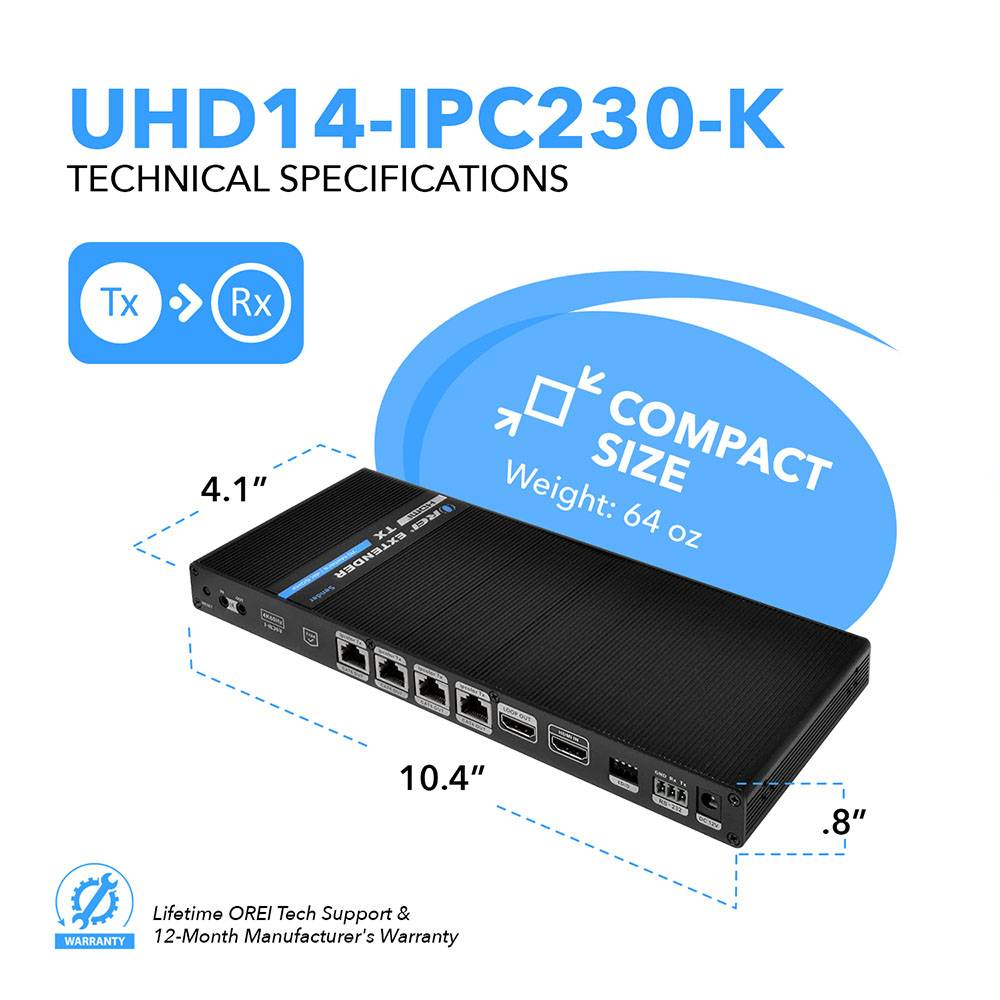 4K@60hz 1x4 HDMI™ Extender Splitter (Loop) - 230ft (cat6)-UHD14-IPC230-K