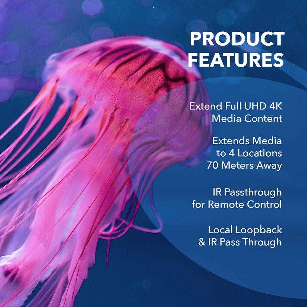 4K@60hz 1x4 HDMI™ Extender Splitter (Loop) - 230ft (cat6)-UHD14-IPC230-K