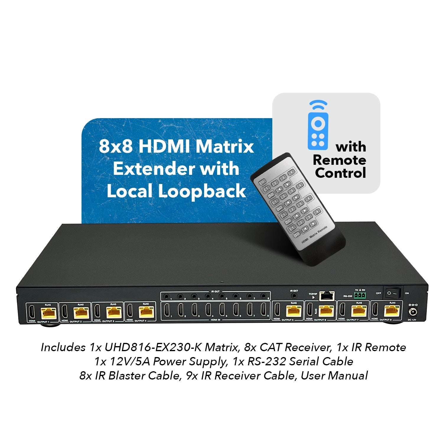 4K@60Hz 8x8 HDMI™ Extender Matrix (Loop) - 230ft (Cat6) (UHD816-EX230-K)