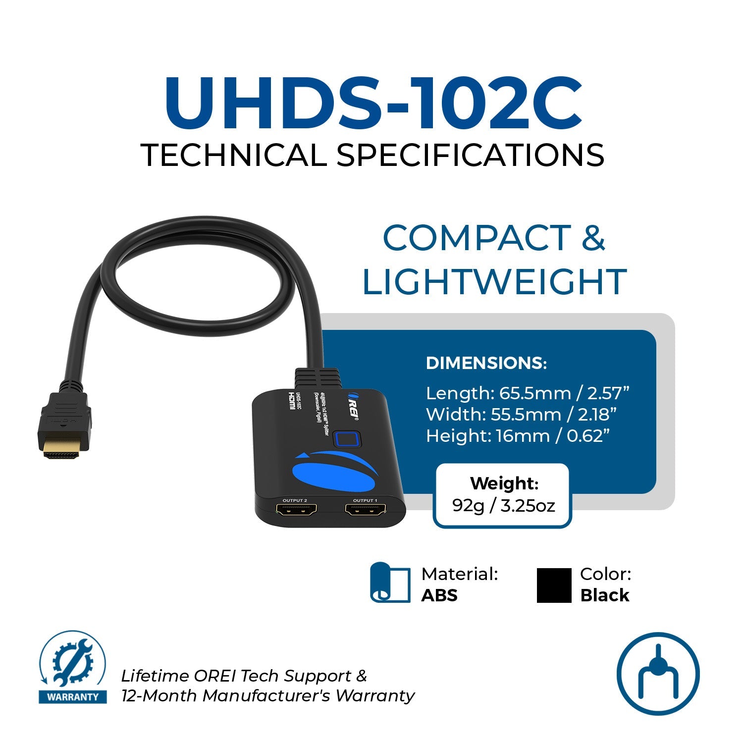 4K@60Hz 1x2 HDMI™ Splitter (Downscaler, Pigtail)-UHDS-102C