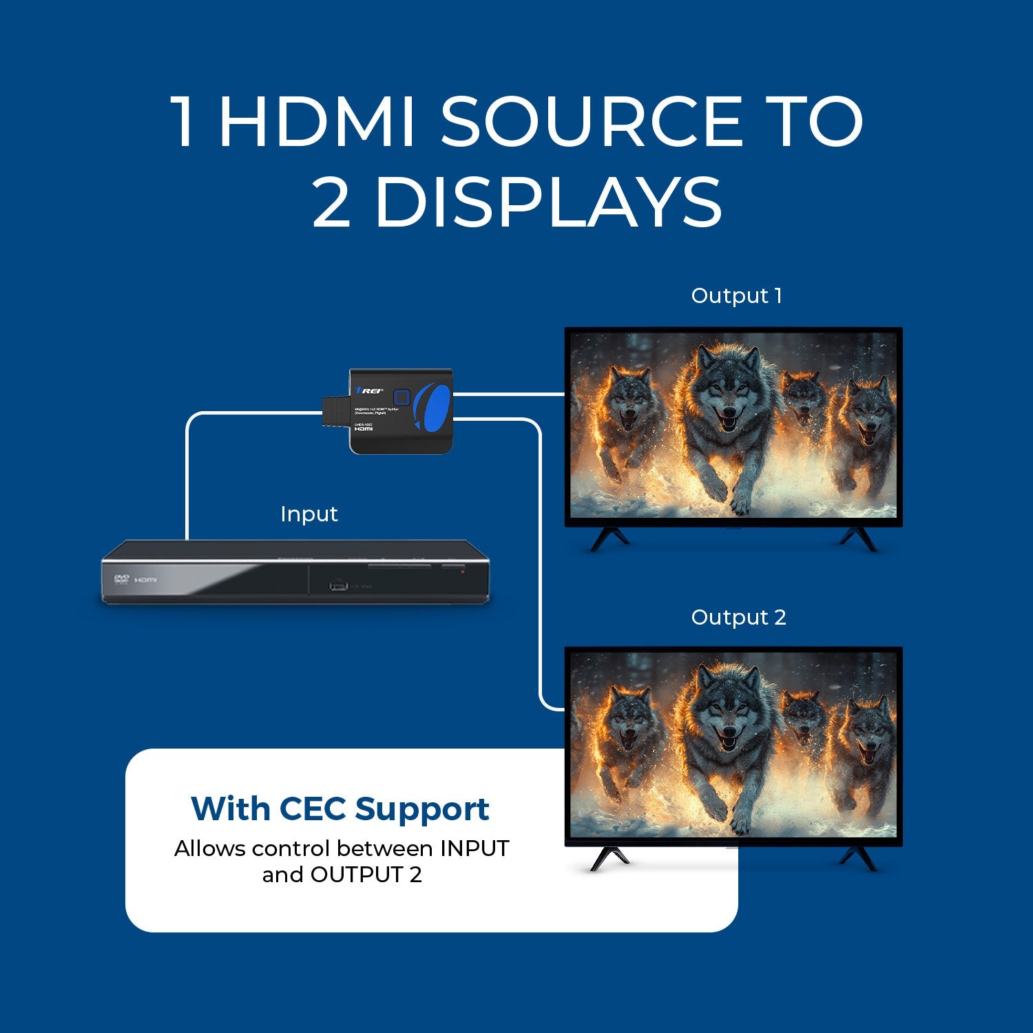 4K@60Hz 1x2 HDMI™ Splitter (Downscaler, Pigtail)-UHDS-102C