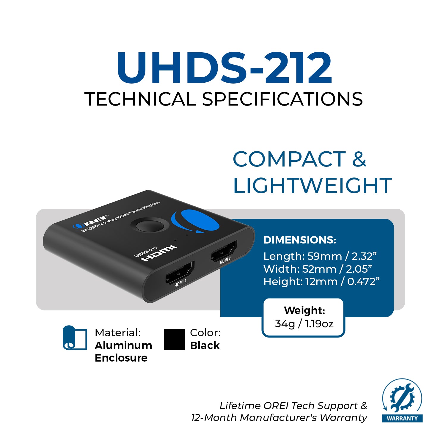 8K@60Hz 2-Way HDMI™ Switch/Splitter (UHDS-212)