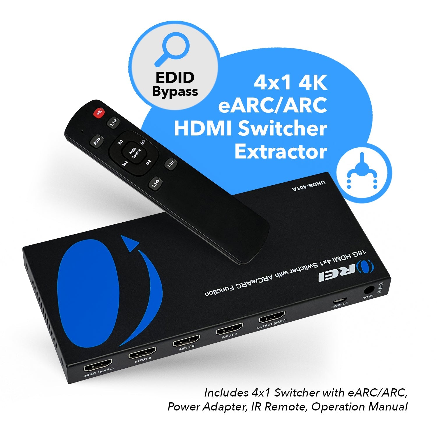 4K@60Hz 4-port HDMI™ Switch (Audio Extract) (UHDS-401A-O)