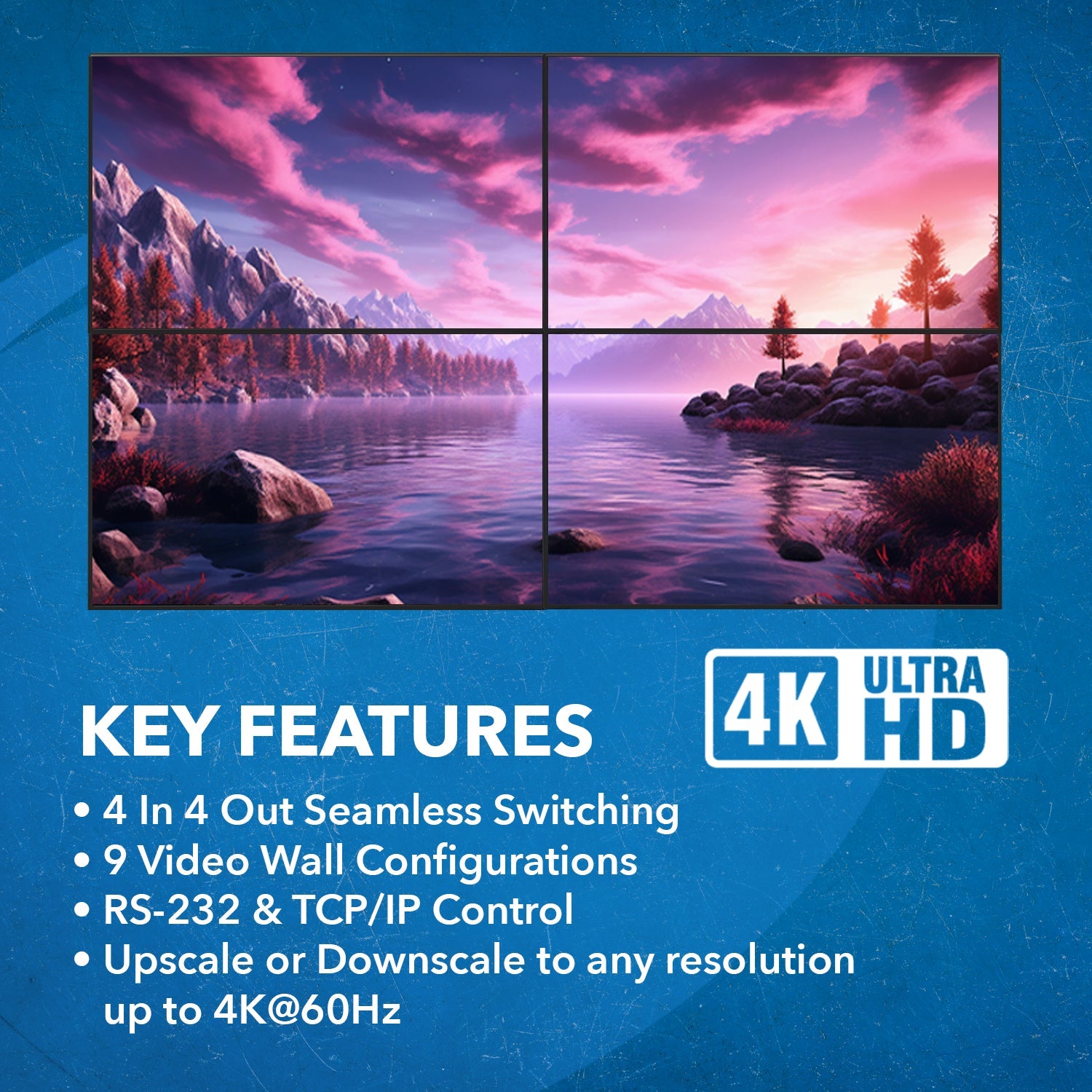 4K@60HZ 4X4 HDMI™ MATRIX W/ VIDEO WALL (SEAMLESS) (UHD-204VW)
