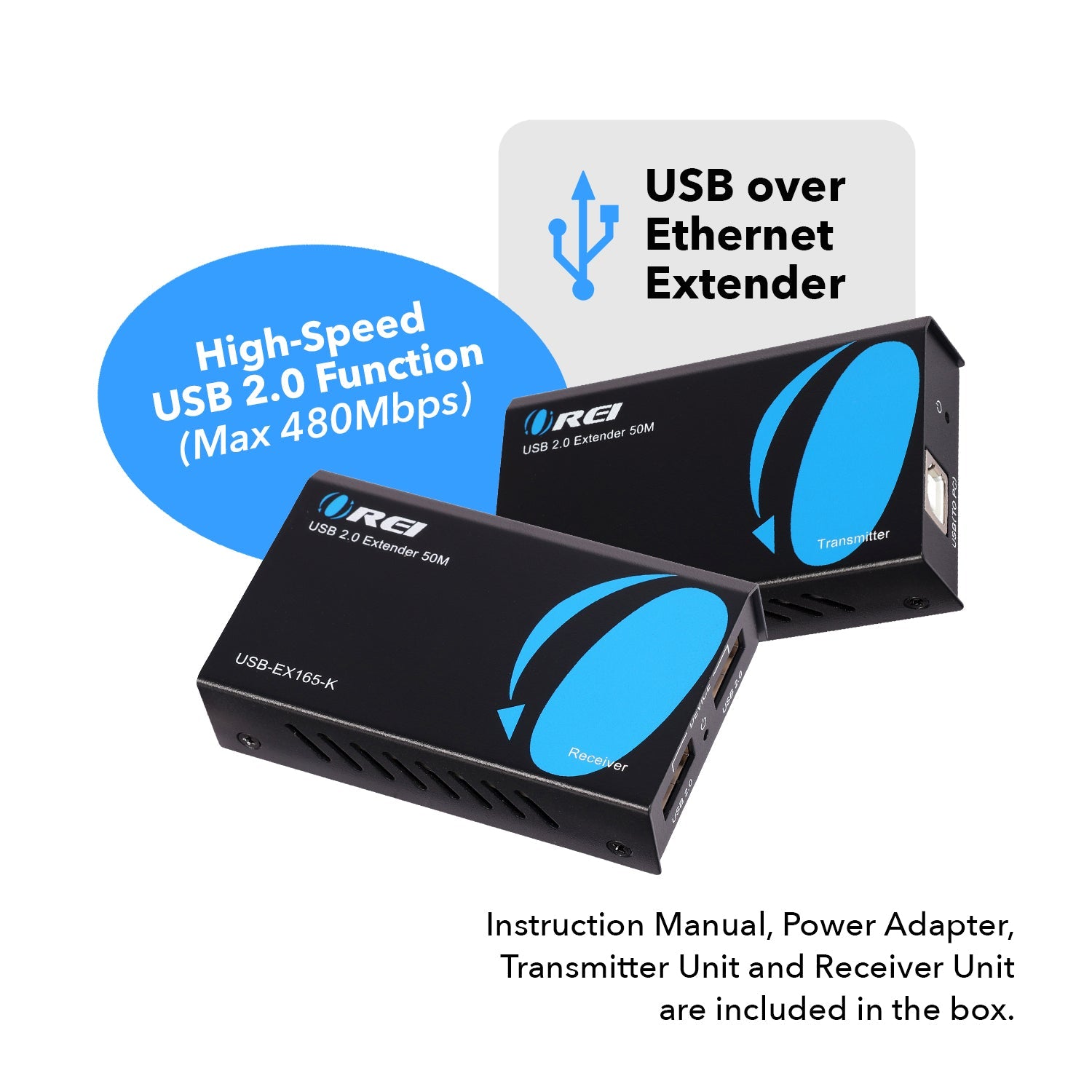 USB2.0 Extender (USB-B to USB-A) - 165ft (cat6)-USB-EX165-K