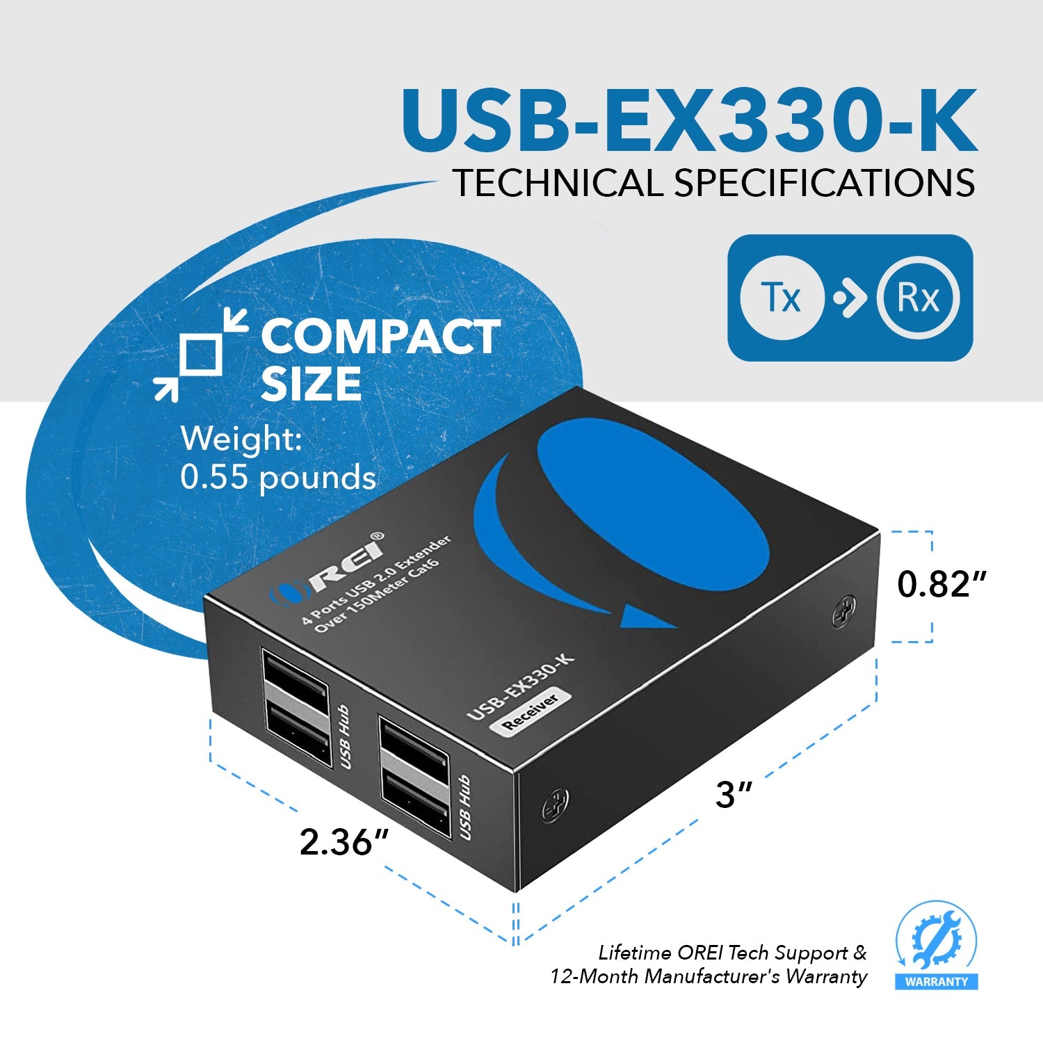 USB2.0 Extender (USB-A to USB-A) - 330ft (cat6)-USB-EX330-K