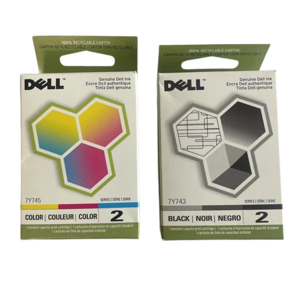 New, Pre-Owned - Dell Series 2 7Y743 Black and Color Ink Cartridges
