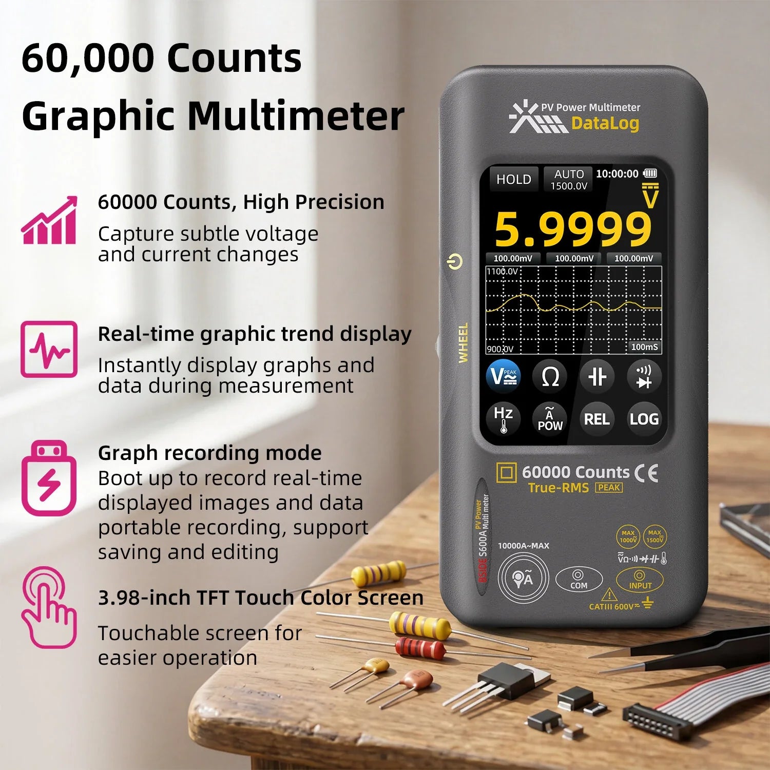 BSIDE S600A Graphic Multimeter 3.98” Touchscreen 60000 Counts Data Logger