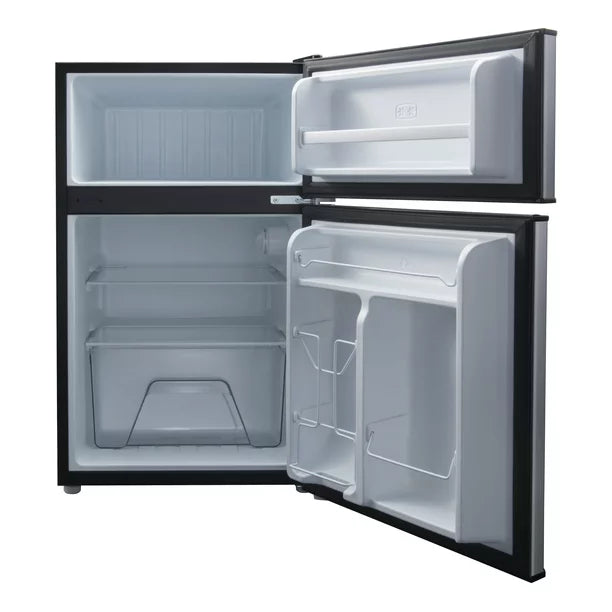 Galanz 3.1 Cu ft Two Door Mini Fridge with Freezer, Stainless, Estar