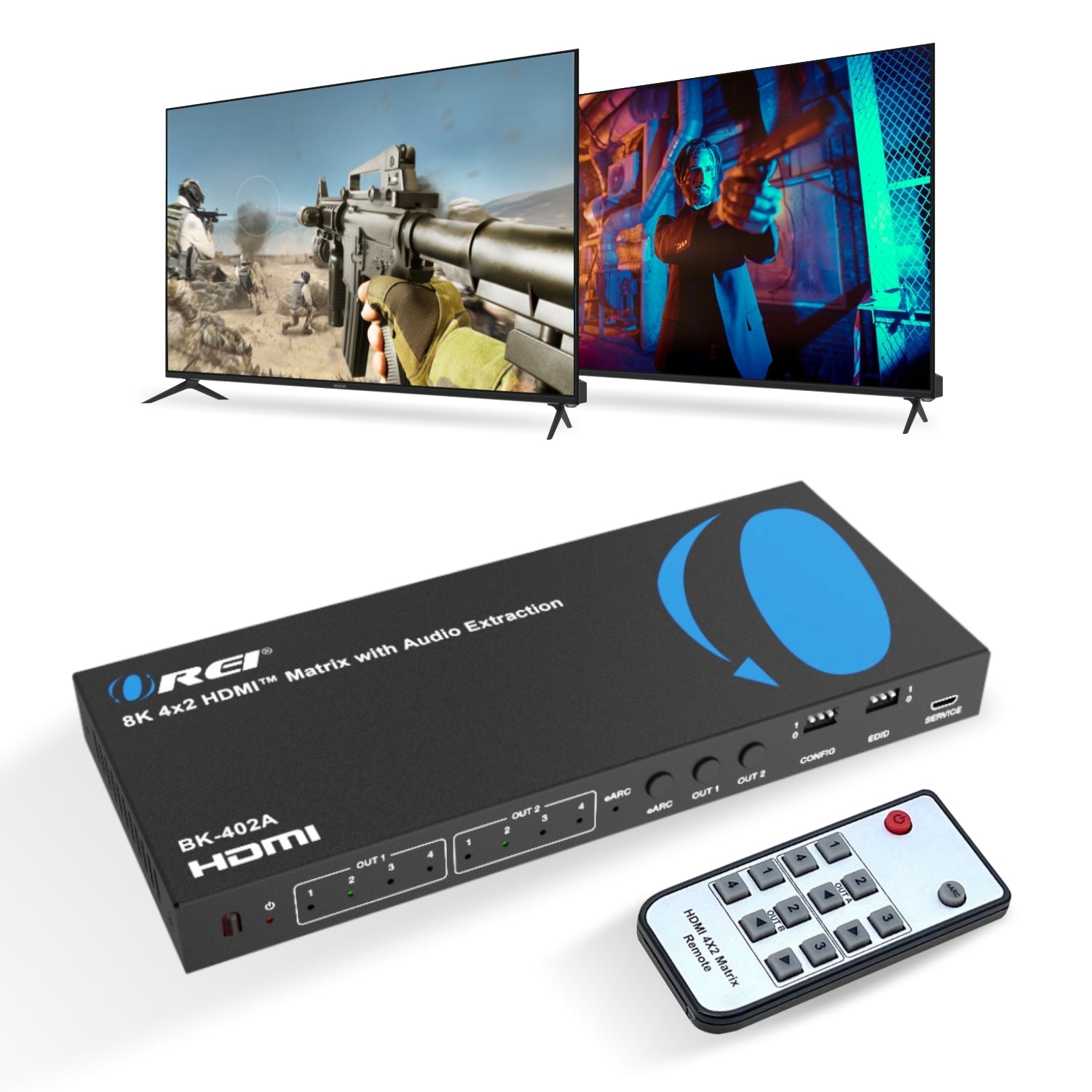8K 4x2 HDMI™ Matrix (Audio Extract, eARC)-BK-402A