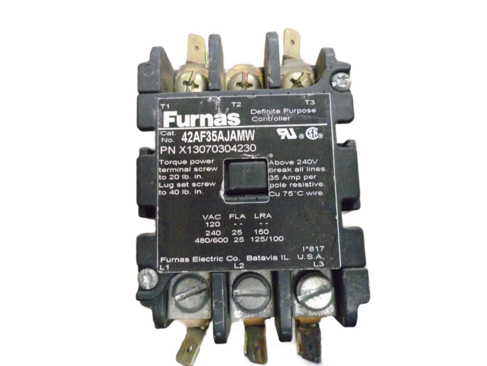 FURNAS ELECTRIC 42BF35AJACW, X13070304200 CONTACTOR 30A 240V 3 POLE UNIT