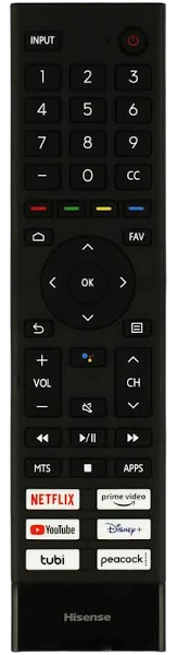 Hisense 285119 Netflix YouTube Tubi Prime Video Dinsey+ Remote Control -- New 65A6G