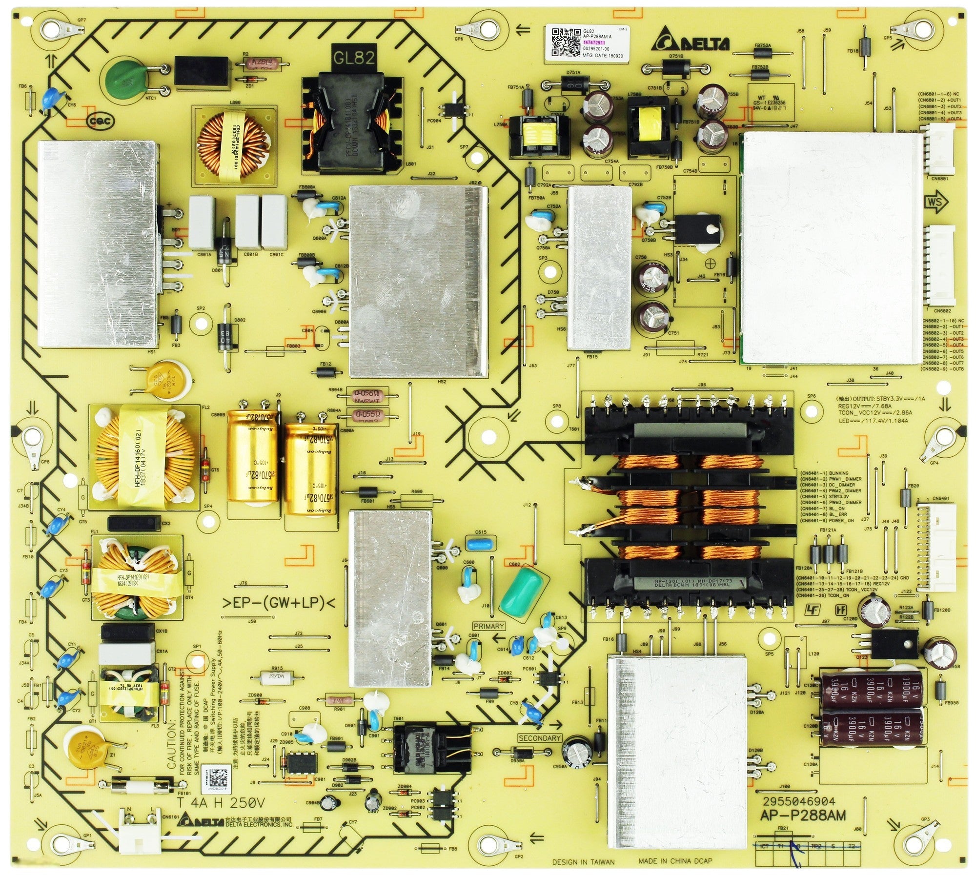 147472911, 1-474-729-11 Sony Power Supply, 1-474-729-21, G182, AP-P288AM, XBR-65X850F, XBR-65X856F, XBR-65X850G, XBR-65X800H