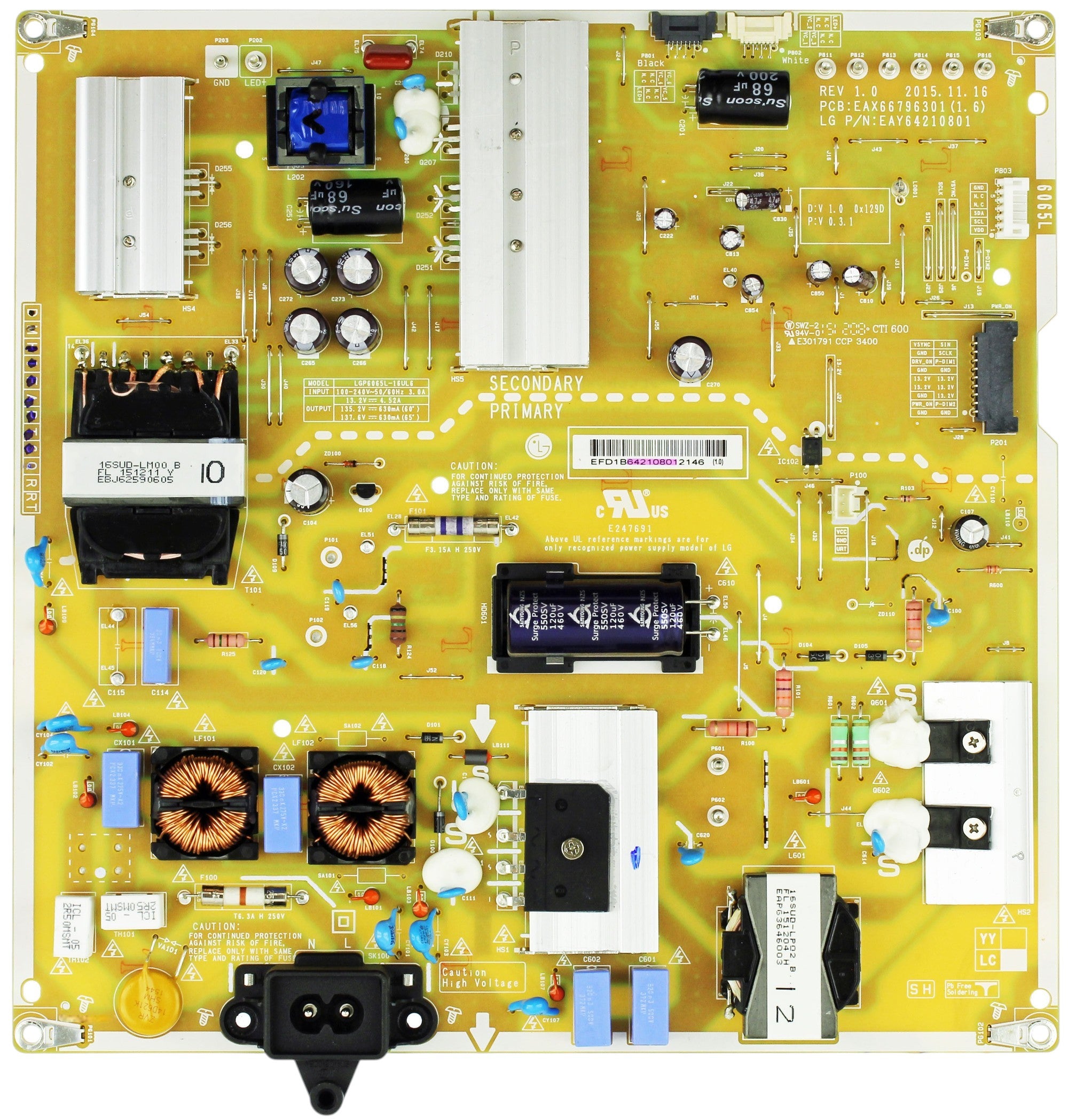 EAY64210801 LG Power Supply, EAX66796301(1.7), LGP6065-16UL6, EAX66796301(1.6), 65UH6550-UB, 60UH6550-UB