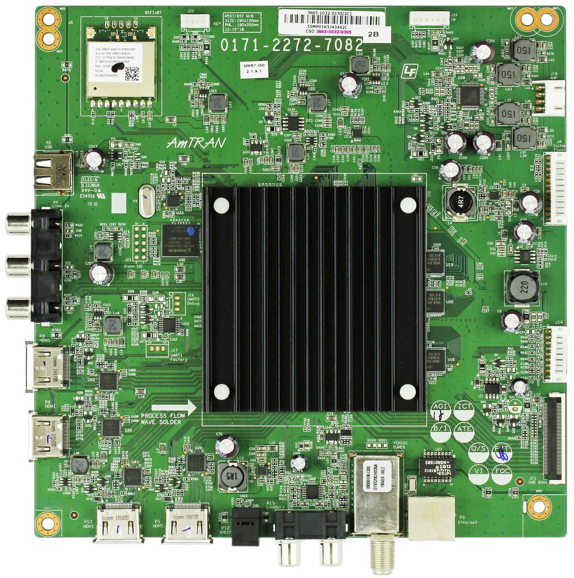 3665-1032-0150 Vizio Main Board, 3665-1032-0395, 0171-2272-7082, M657-G0 LAUAQDLV, M657-G0
