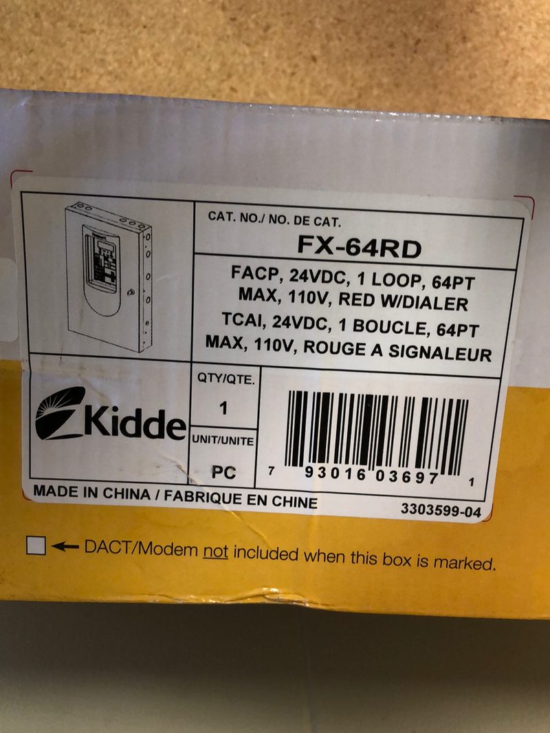 Kidde Security FX64RD Fire Alarm Control Panel FX Intelligent Addressable 64 Points with U/D Dialer 24VDC Red