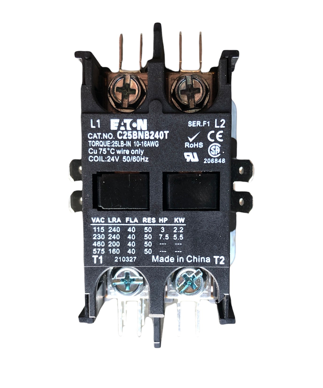 Eaton C25BNB240T 2-Pole Definite Purpose Contactor (24V, 40 Amp)